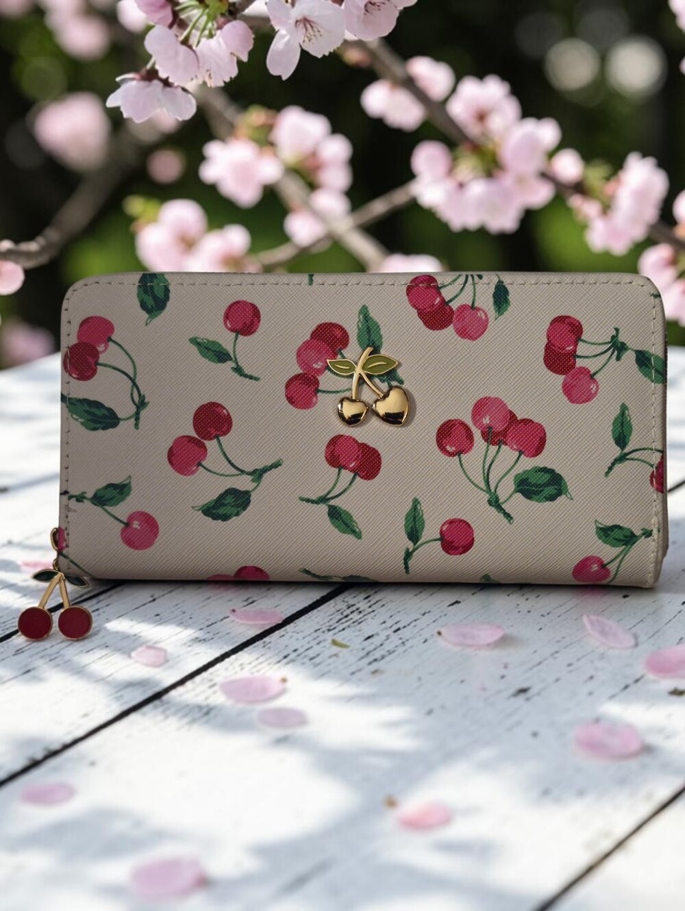 Rockin' Cherries Zip Wallet & Bling Cherry Bag Charm Keychain Set - Picture 3 of 8